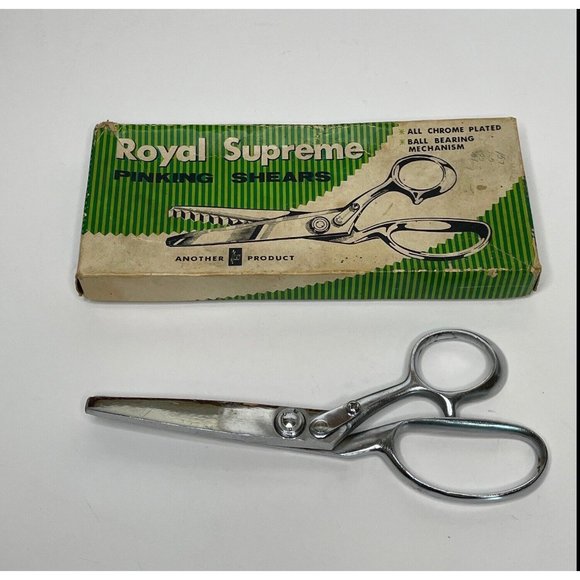 Vintage Royal Supreme Pinking Shears Original Box Chrome Plated Ball Bearing - Picture 1 of 7